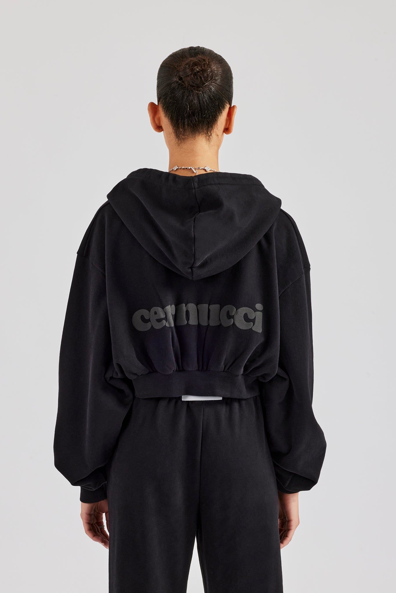 Cernucci C Cropped Zip Through Hoodie - Black image 4