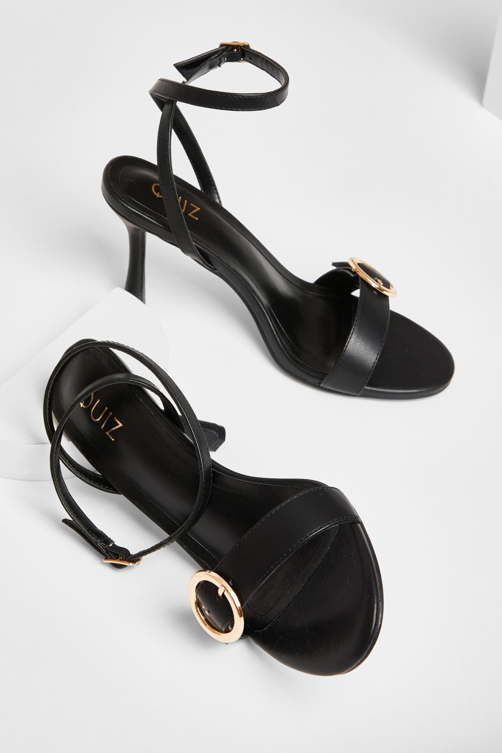 Quiz Black Faux Leather Buckle Heels image 2
