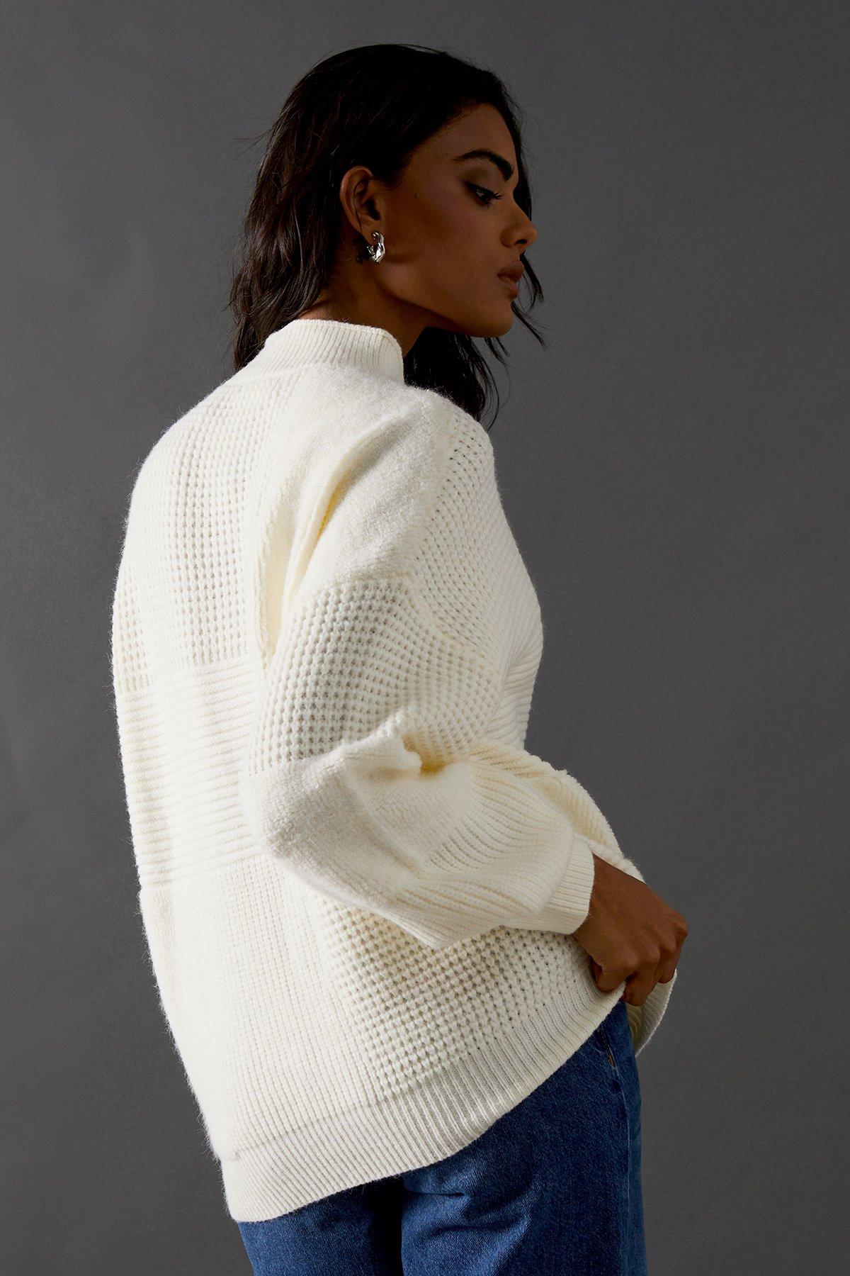 Warehouse Patchwork Stitch Jumper Ecru image 3