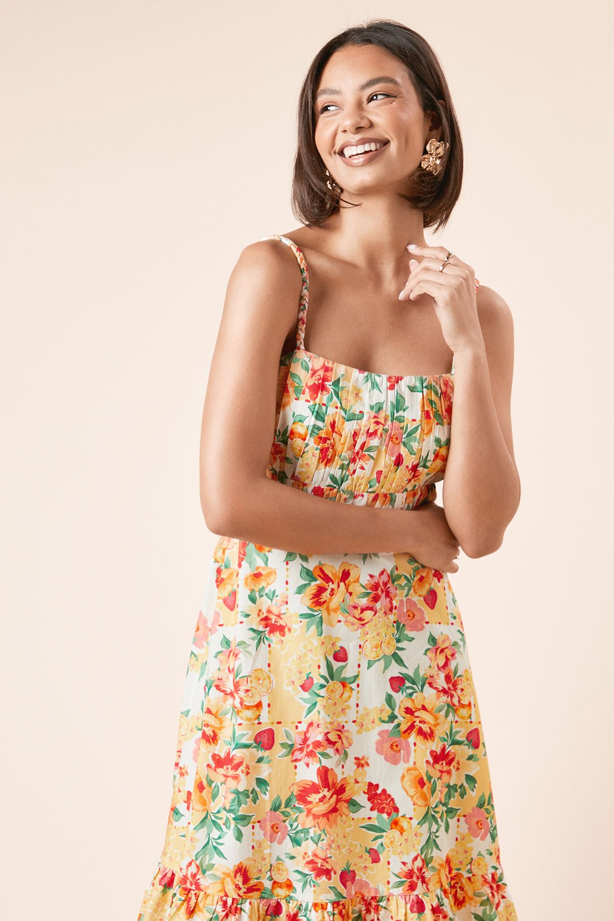 Dorothy Perkins Channel Waist Tiered Hem Strappy Midi Dress Floral image 2