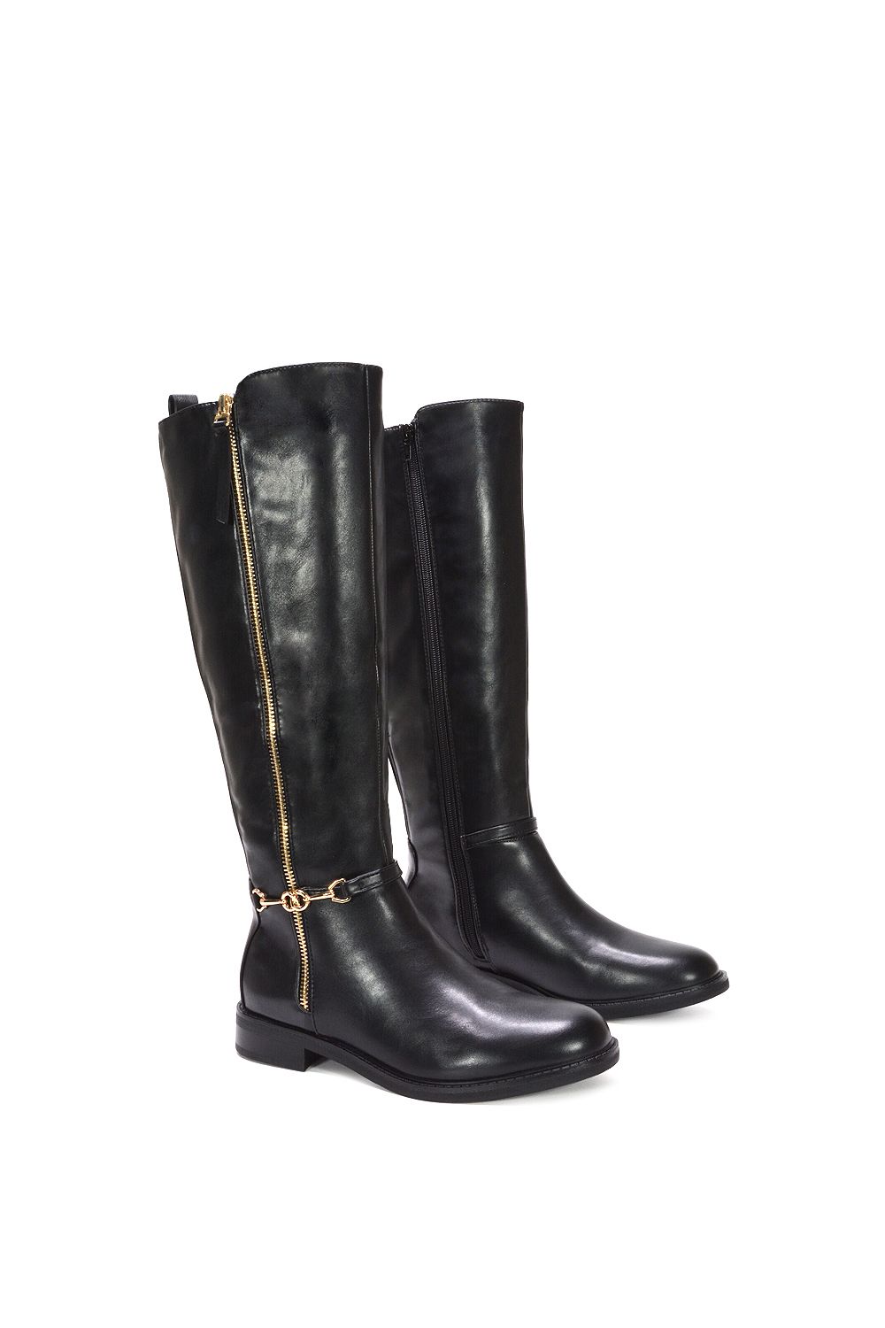 XY London 'Azalea' Knee High Zip Up Flat Low Heel Boots image 5