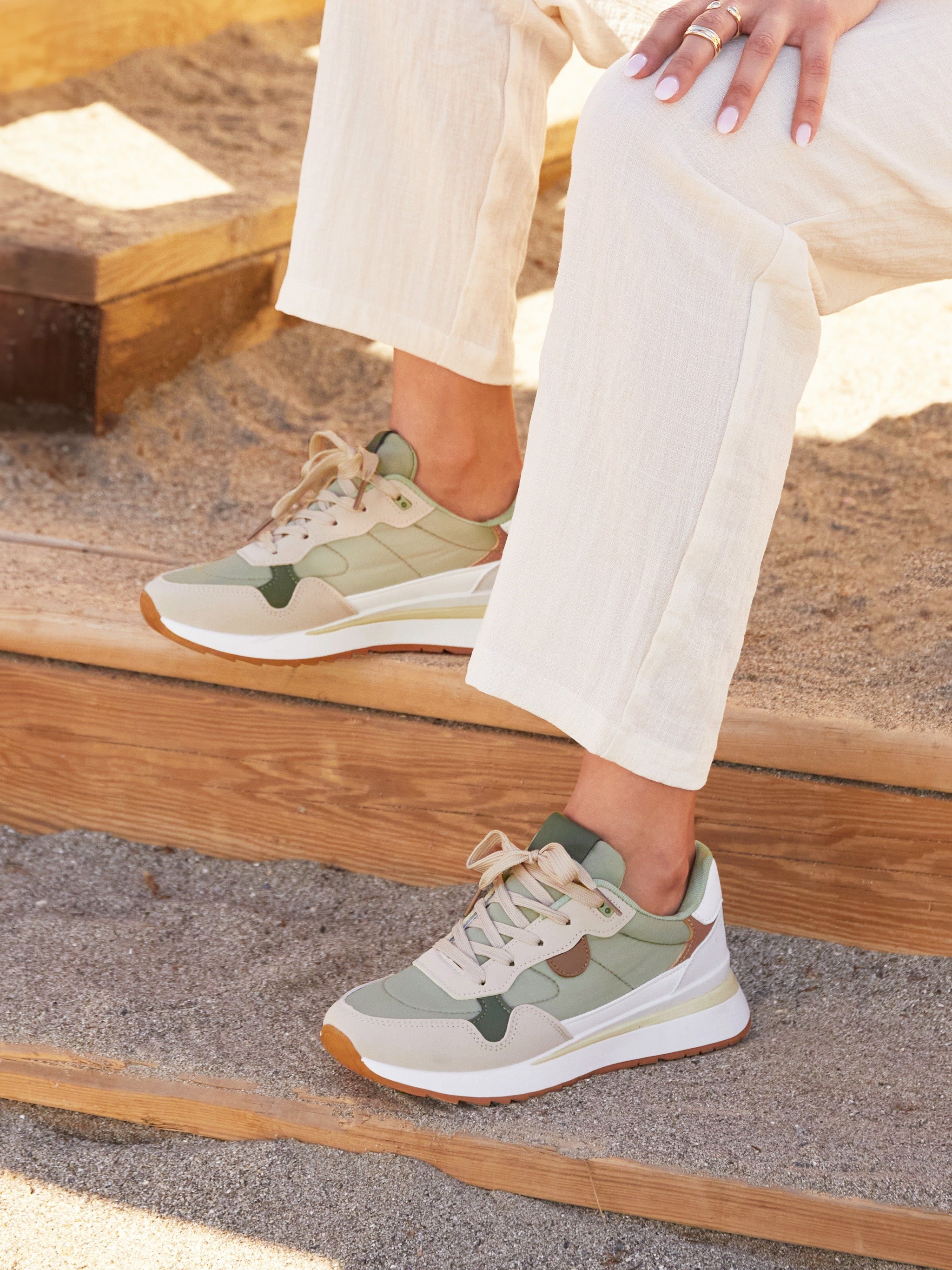 Linzi Clapham Khaki Two-Tone Wedged Trainer image 2