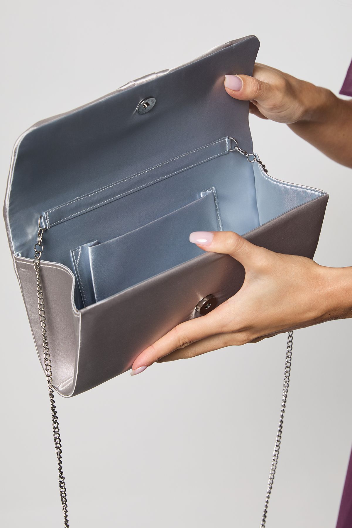 Coast Emma Satin Detail Chain Clutch Bag Silver image 3