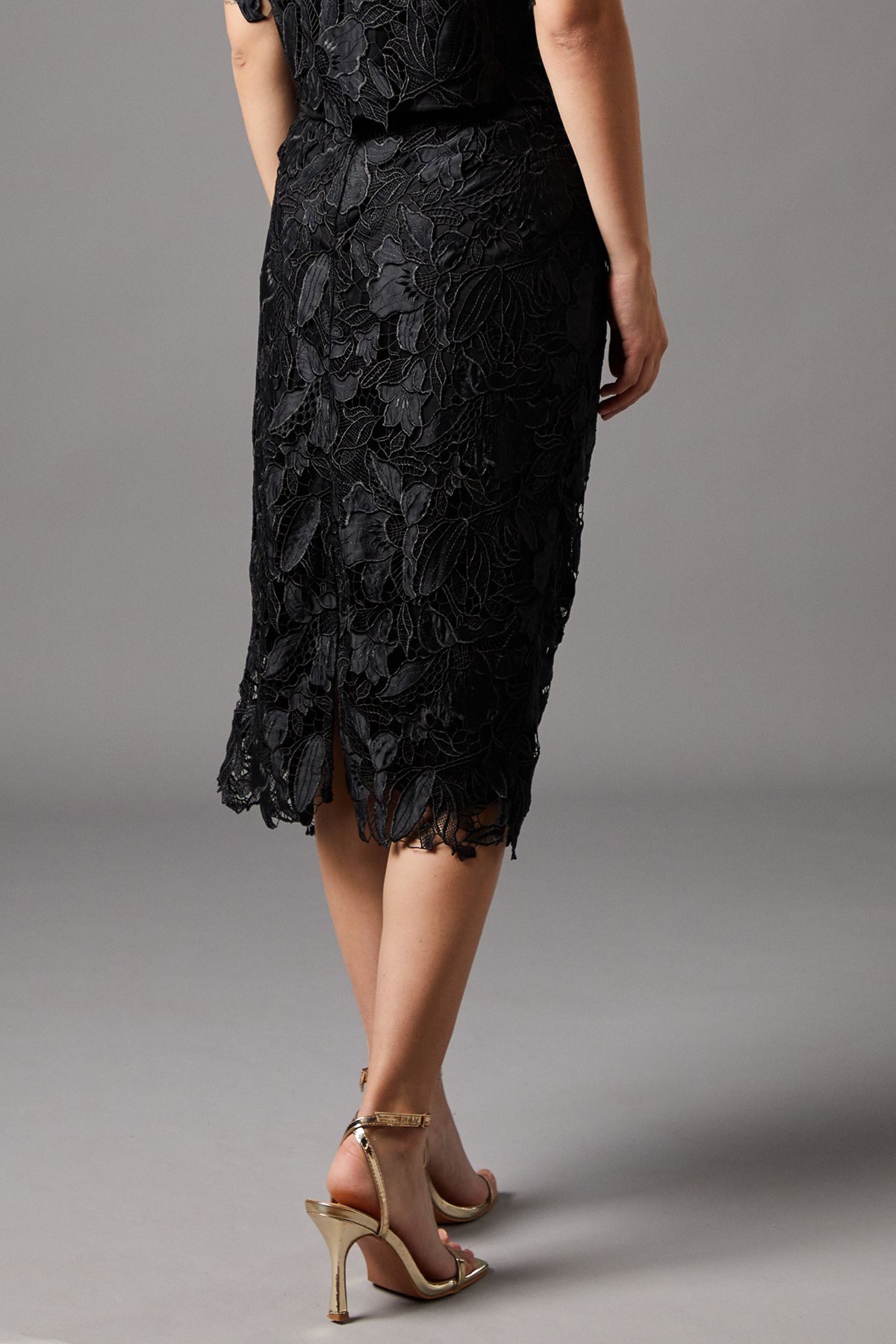 Coast Lace Pearl Button Pencil Skirt Black image 3