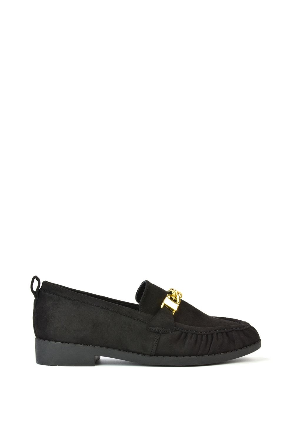 XY London 'Heidi' Black Loafers with Chain Detail Slip On Casual