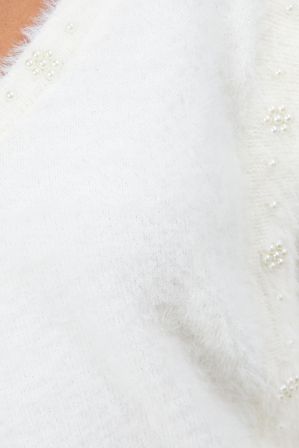 Oasis Eyelash Knitted Pearl Embellished V Neck Jumper Ivory image 5