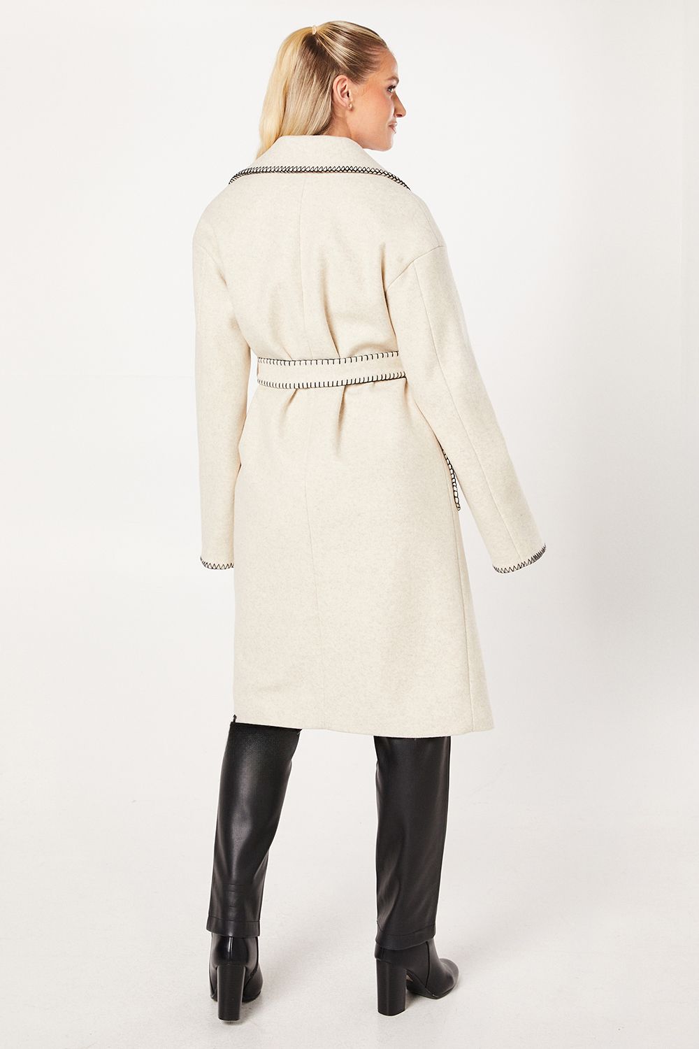 Dorothy Perkins Whipstitch Wrap Midi Coat Cream image 3