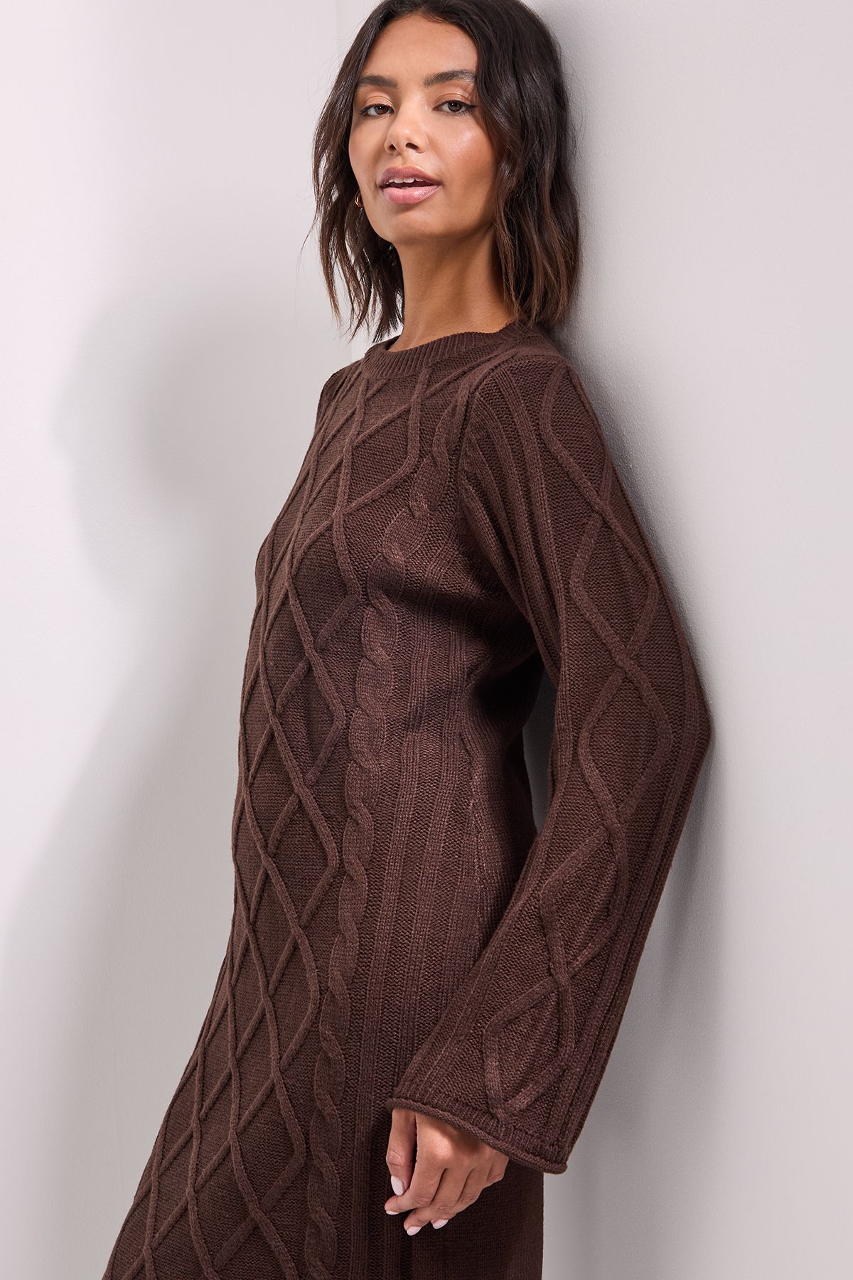 Dorothy Perkins Cable Detail Midi Dress Chocolate image 2