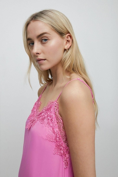 Warehouse Petite Satin Lace Cami Dress Pink