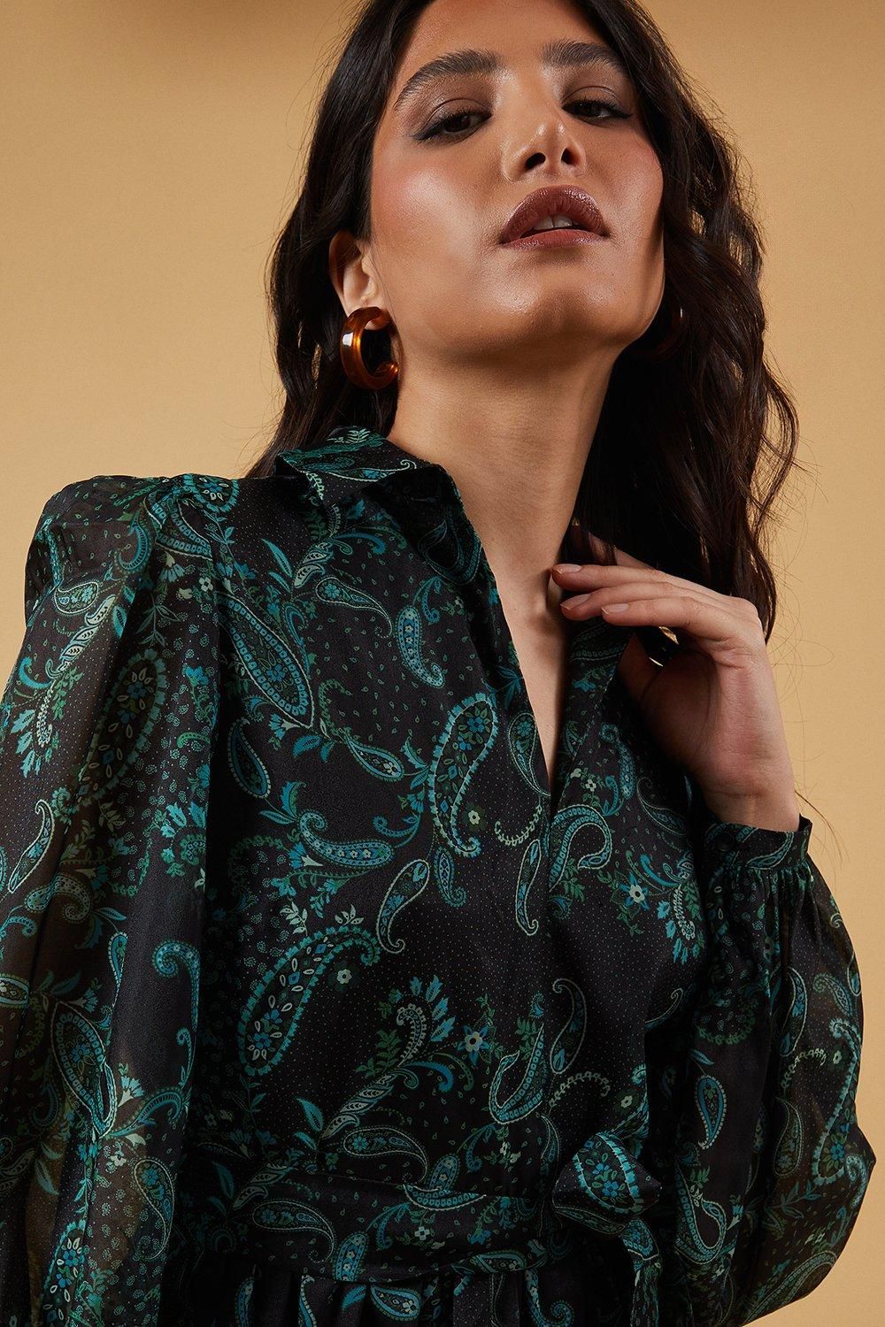 Oasis Organza Collared Mini Dress Teal image 2