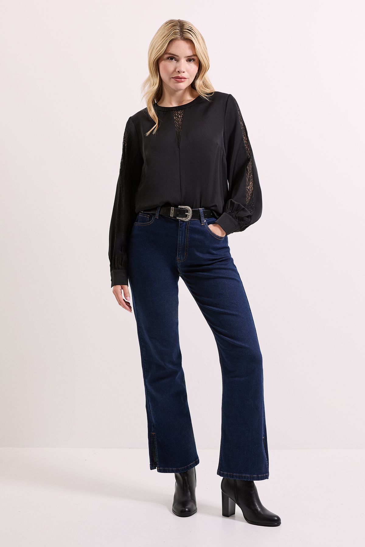 Dorothy Perkins Lace Insert Long Sleeve Blouse Black image 1