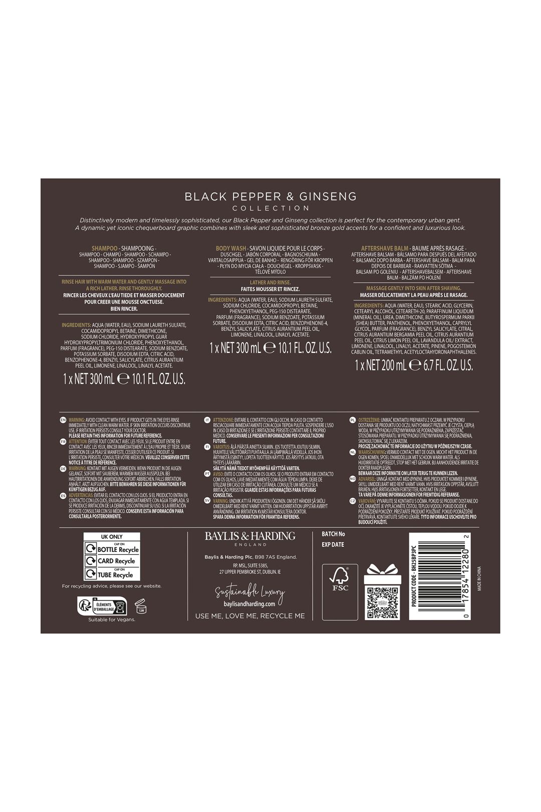 Baylis & Harding Black Pepper & Ginseng Men's Luxury Bathing Trio Gift Set Multi image 8