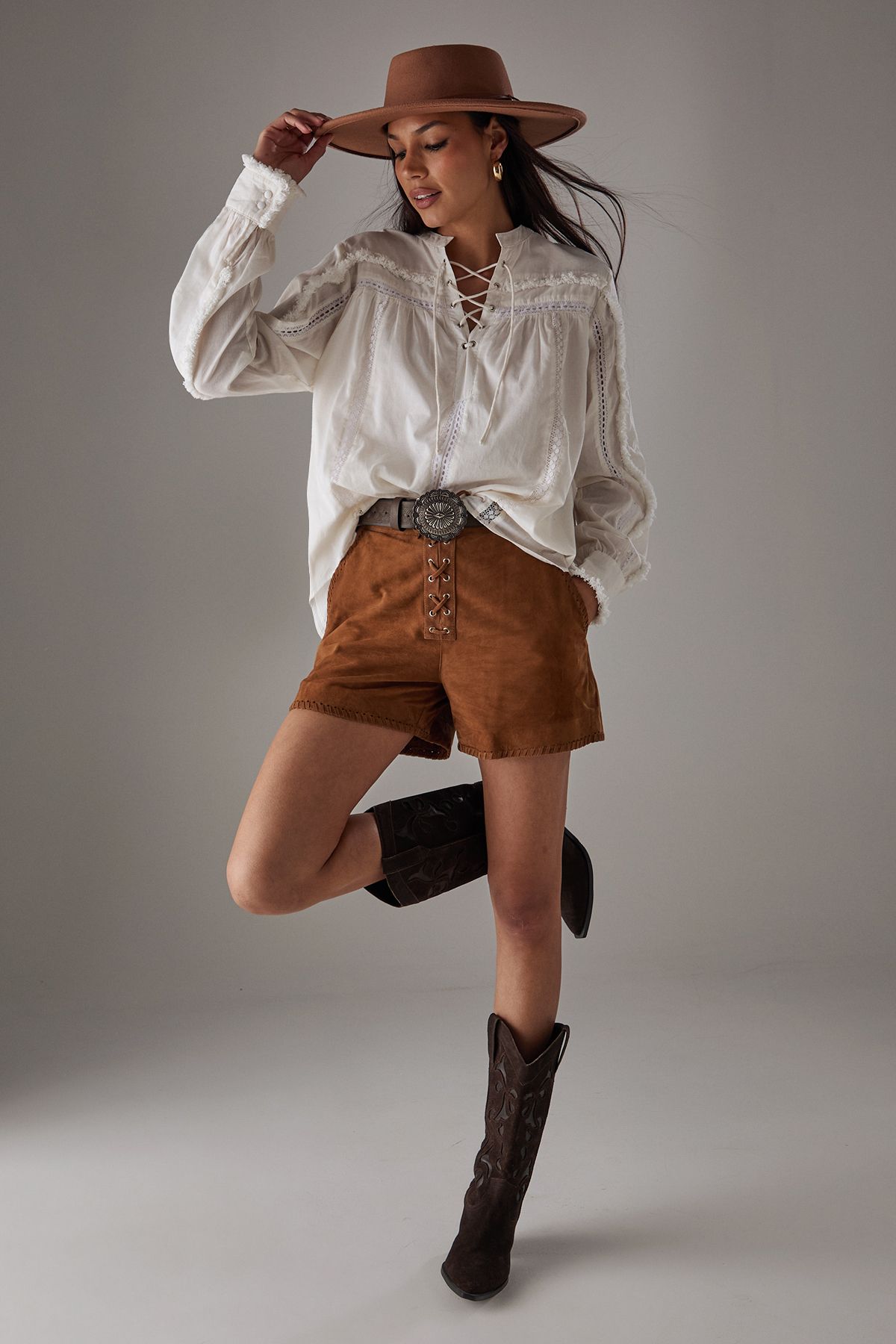 Warehouse HCD Cotton Lace Trim Insert Boho Blouse Cream image 2