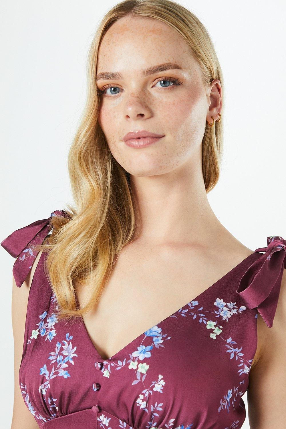 Oasis Occasion Petite Satin Button Midi Dress Wine image 4