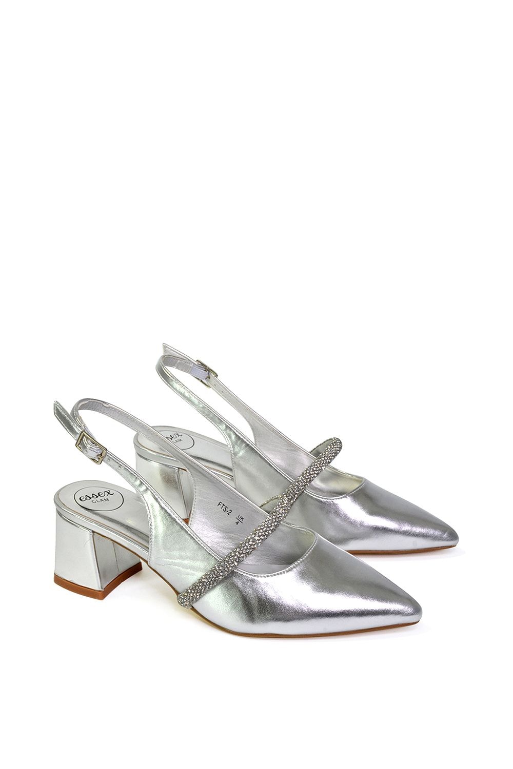 XY London 'Sandie' Sling Back Strappy Pointed Toe Diamante Mid Block Heels image 4