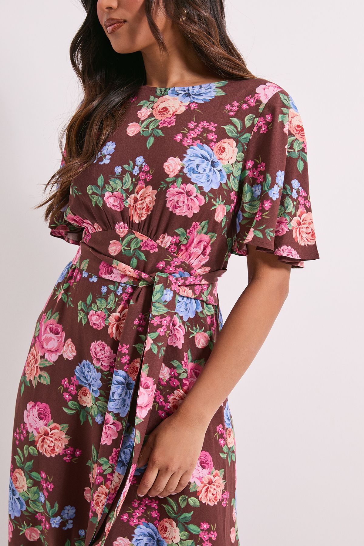 Dorothy Perkins Petite Floral Empire Seam Angel Sleeve Midaxi Dress Floral image 4