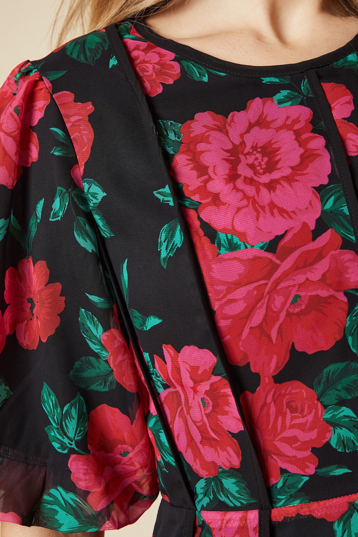 Dorothy Perkins DP Luxe Black Floral Chiffon Contrast Binding Bodice Mini Dress Black image 5