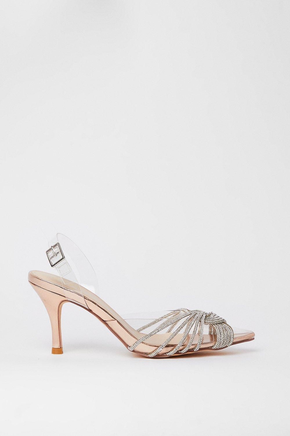 Dorothy Perkins Brooke Crystal Vinyl Sling Back Court Shoes Rose Gold image 2