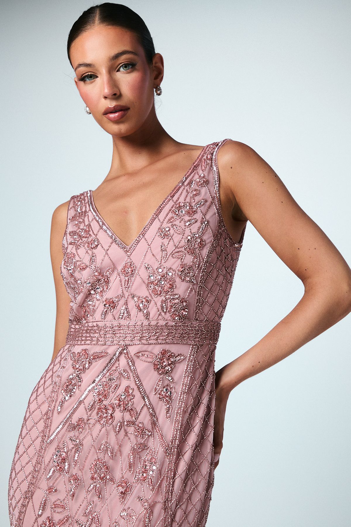 Coast Plunge Floral Embellished Bridesmaid Dress Blush image 4