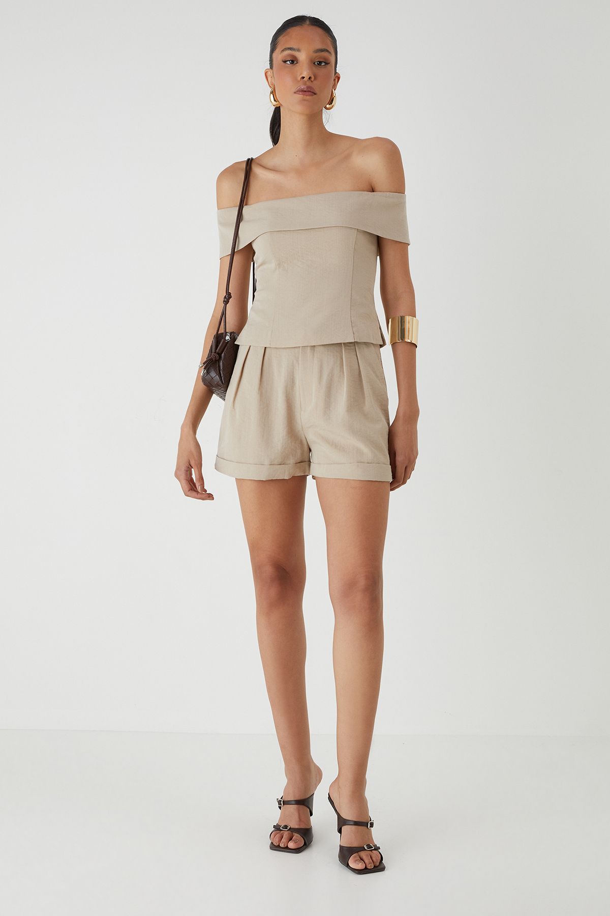 MissPap Linen Look High Waist Shorts Stone image 1