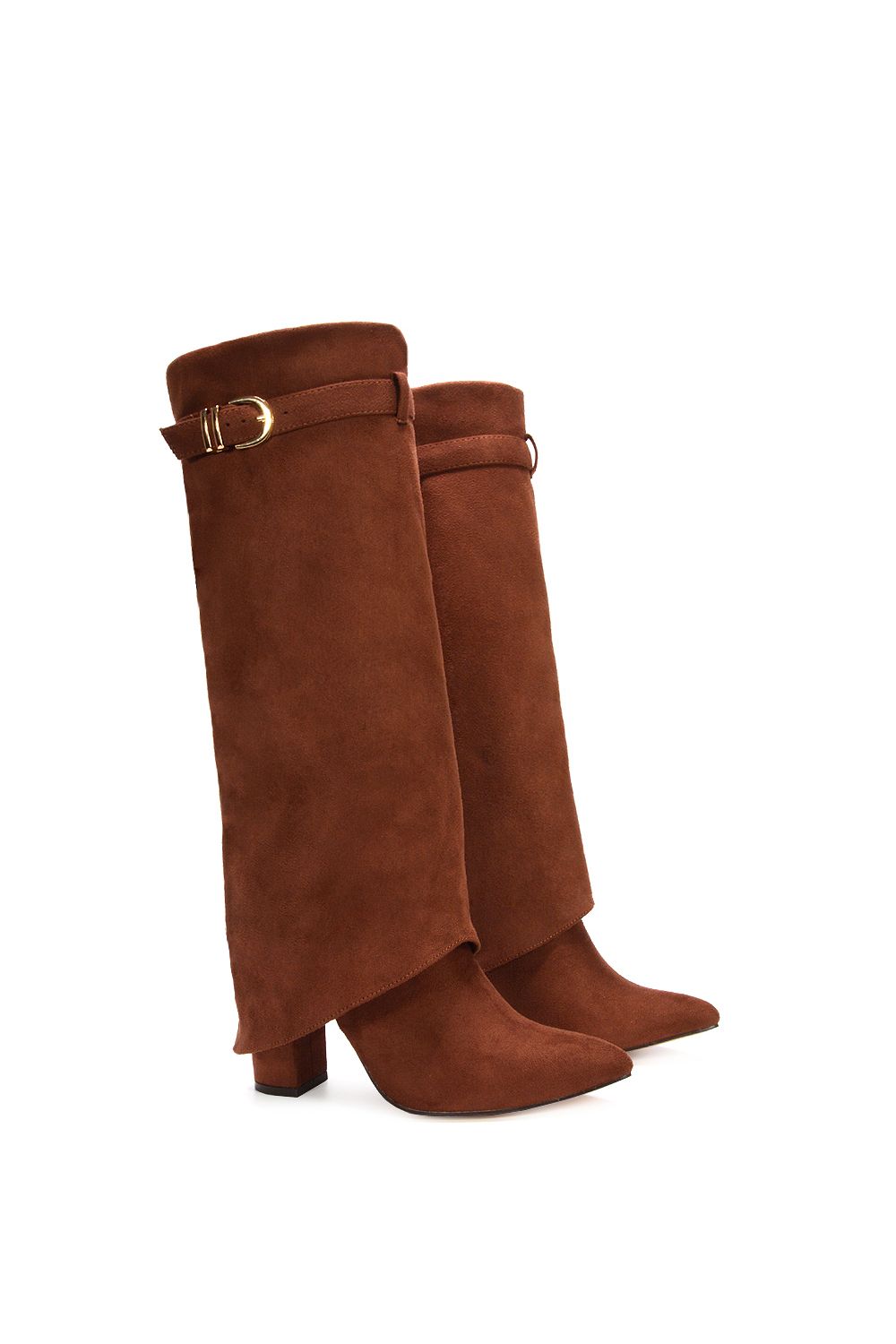 XY London 'Aaliyah' Fold Over Zip Up Heeled Knee High Boots image 5