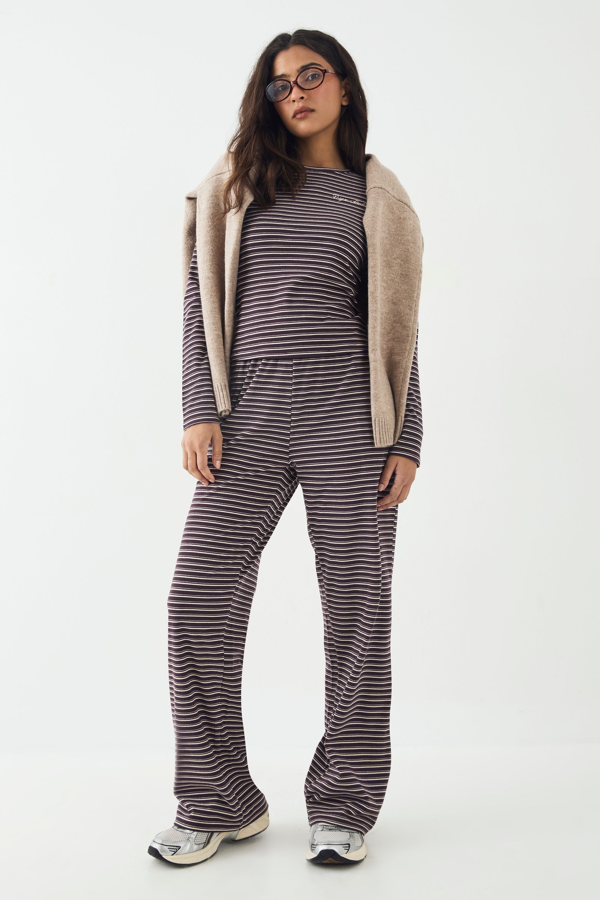 DSGN Studio DSGN Studio Soft Stripe Straight Leg Trouser Plum image 3