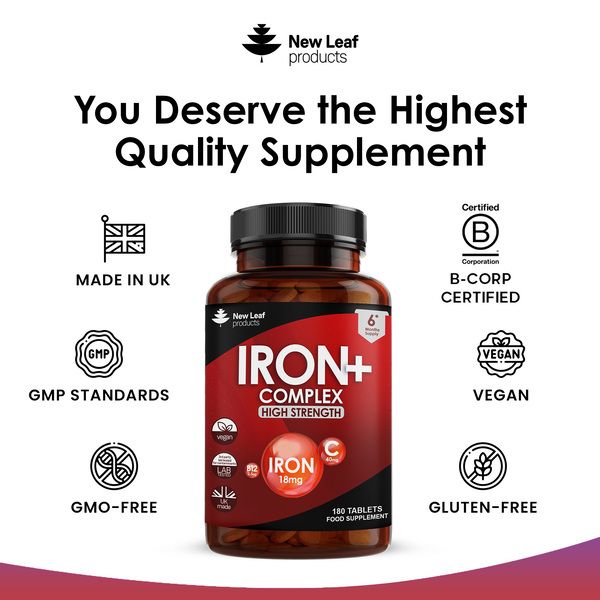 New leaf health Iron Tablets Complex High Strength Complex + Vitamins C, B12 (6 Months Supply) image 4