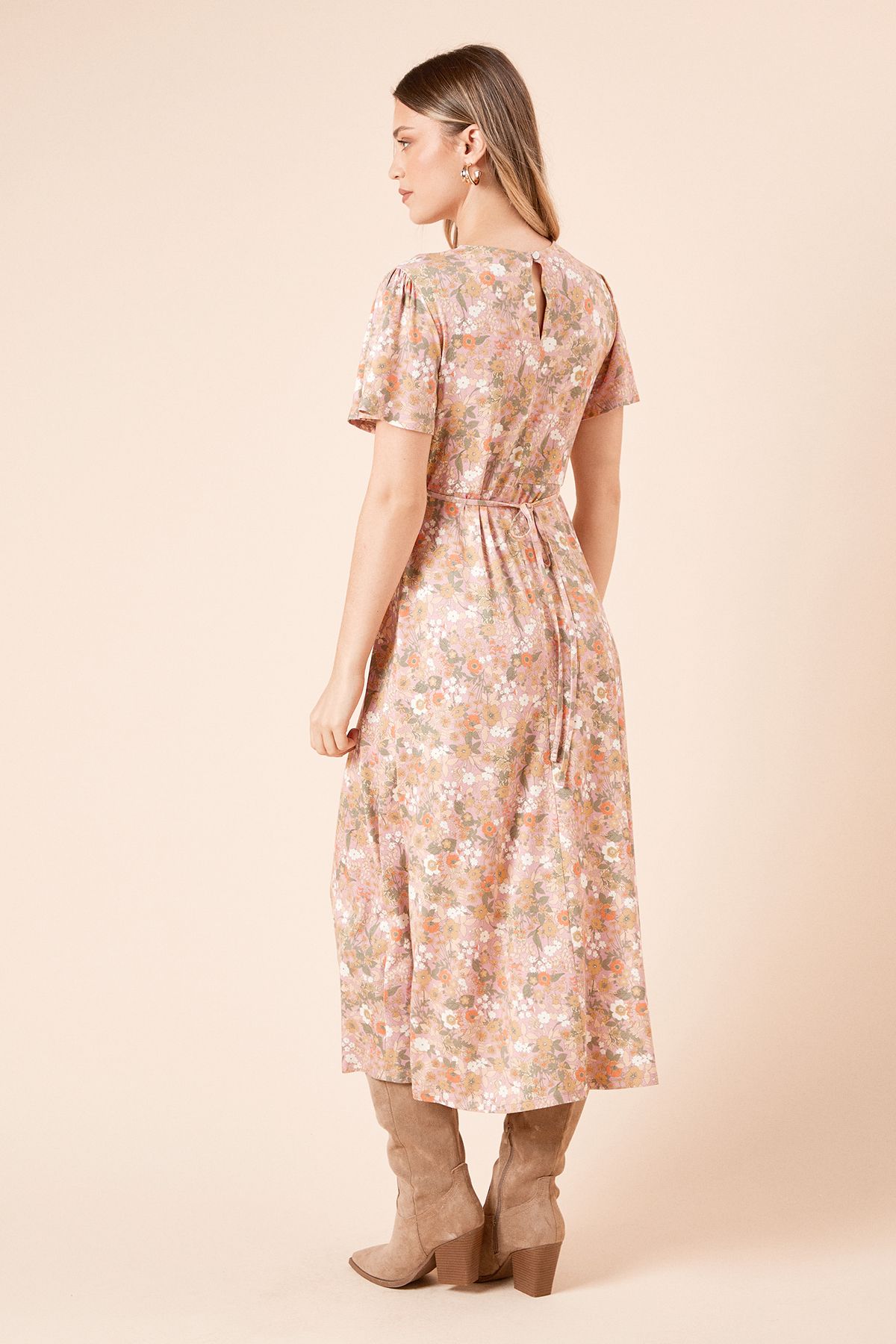 Dorothy Perkins Empire Seam Tie Back Midi Dress Floral image 4
