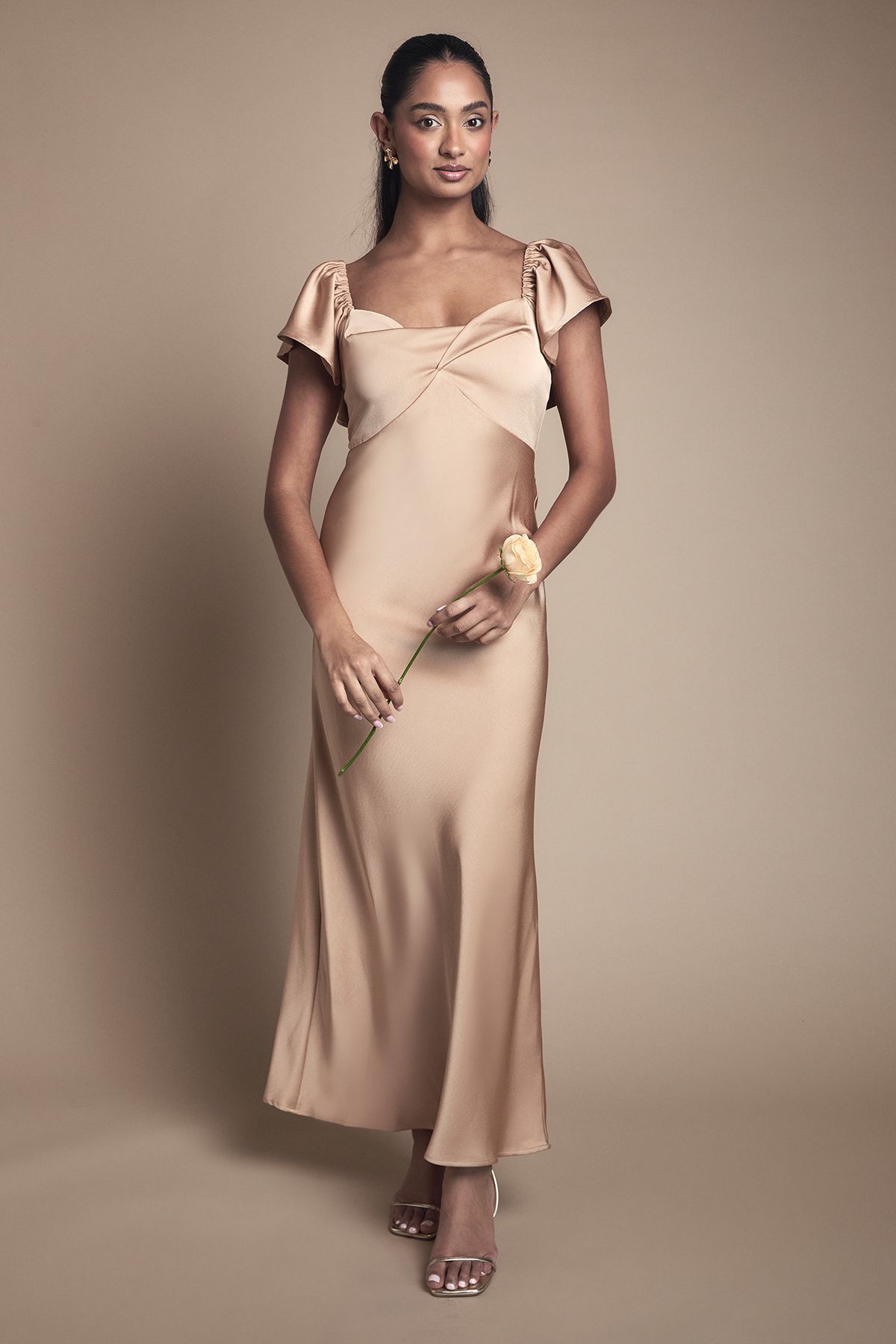 Oasis Twist Front Angel Sleeve Bridesmaid Dress Biscuit