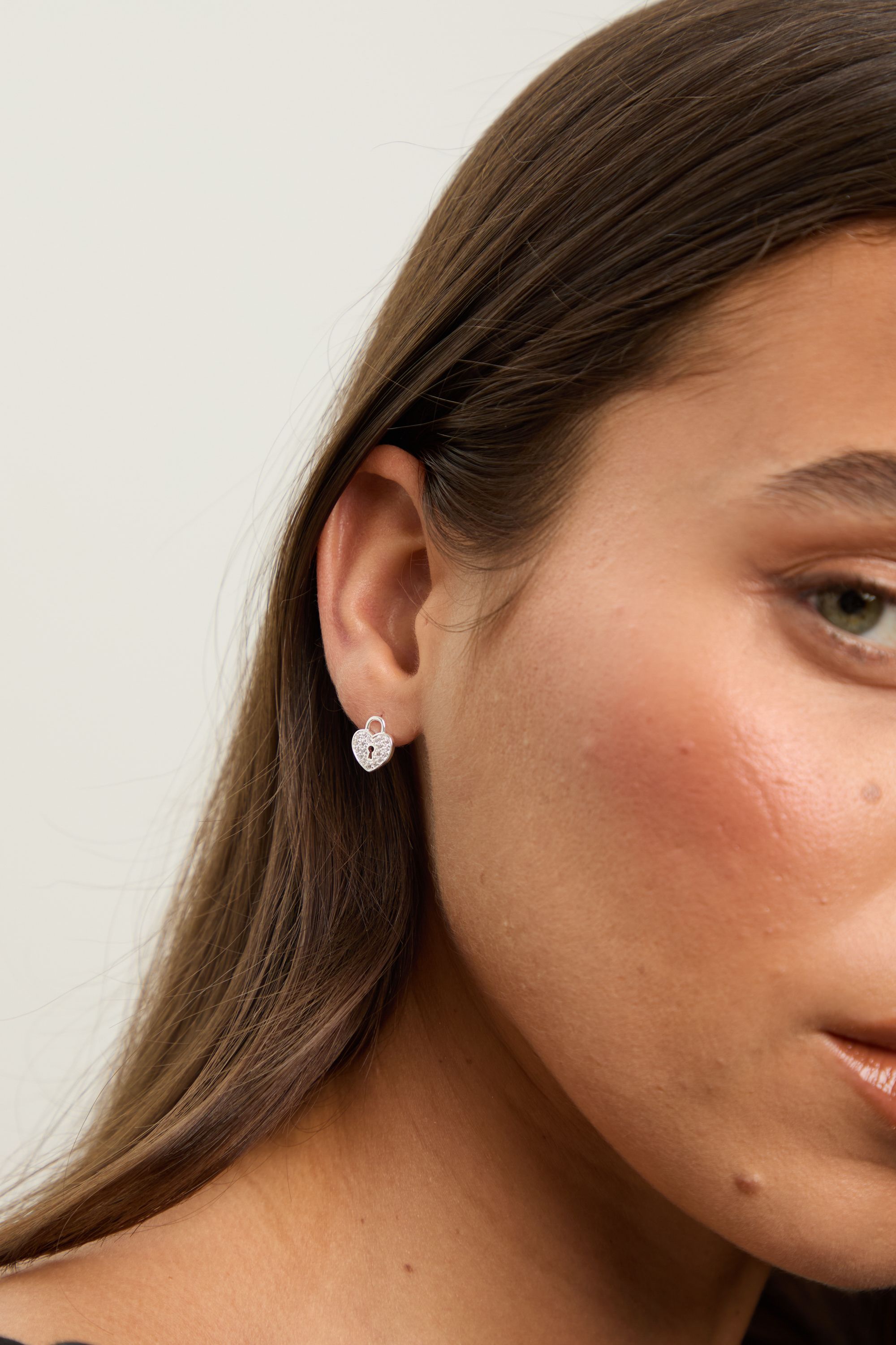 Simply Silver Sterling Silver 925 Pave Padlock Heart Stud Earrings image 2