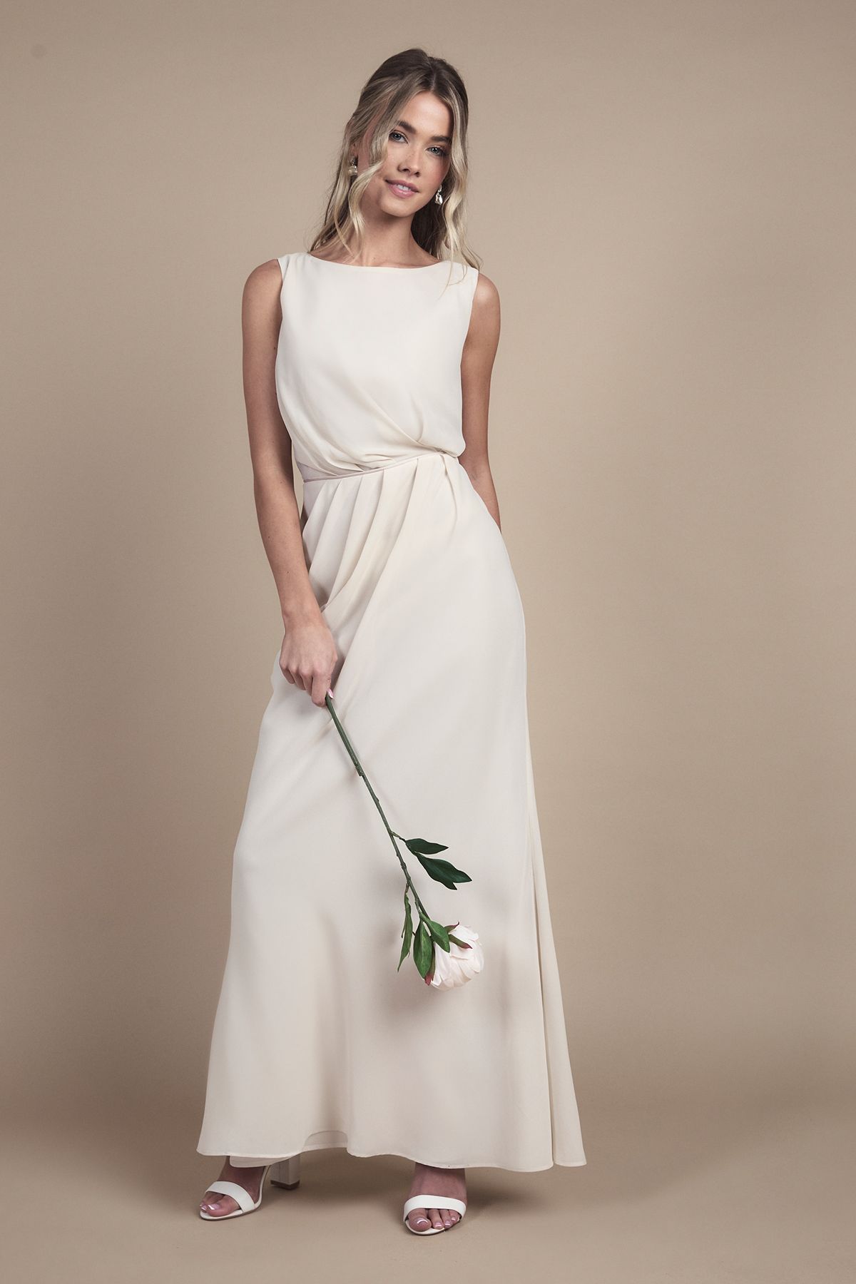 Coast Teen Bridesmaid Ruched Detail Satin Maxi Bridesmaid Dress Champagne image 1