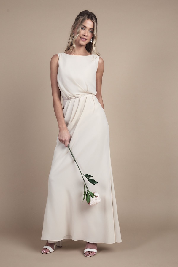 Coast Teen Bridesmaid Ruched Detail Satin Maxi Bridesmaid Dress Champagne