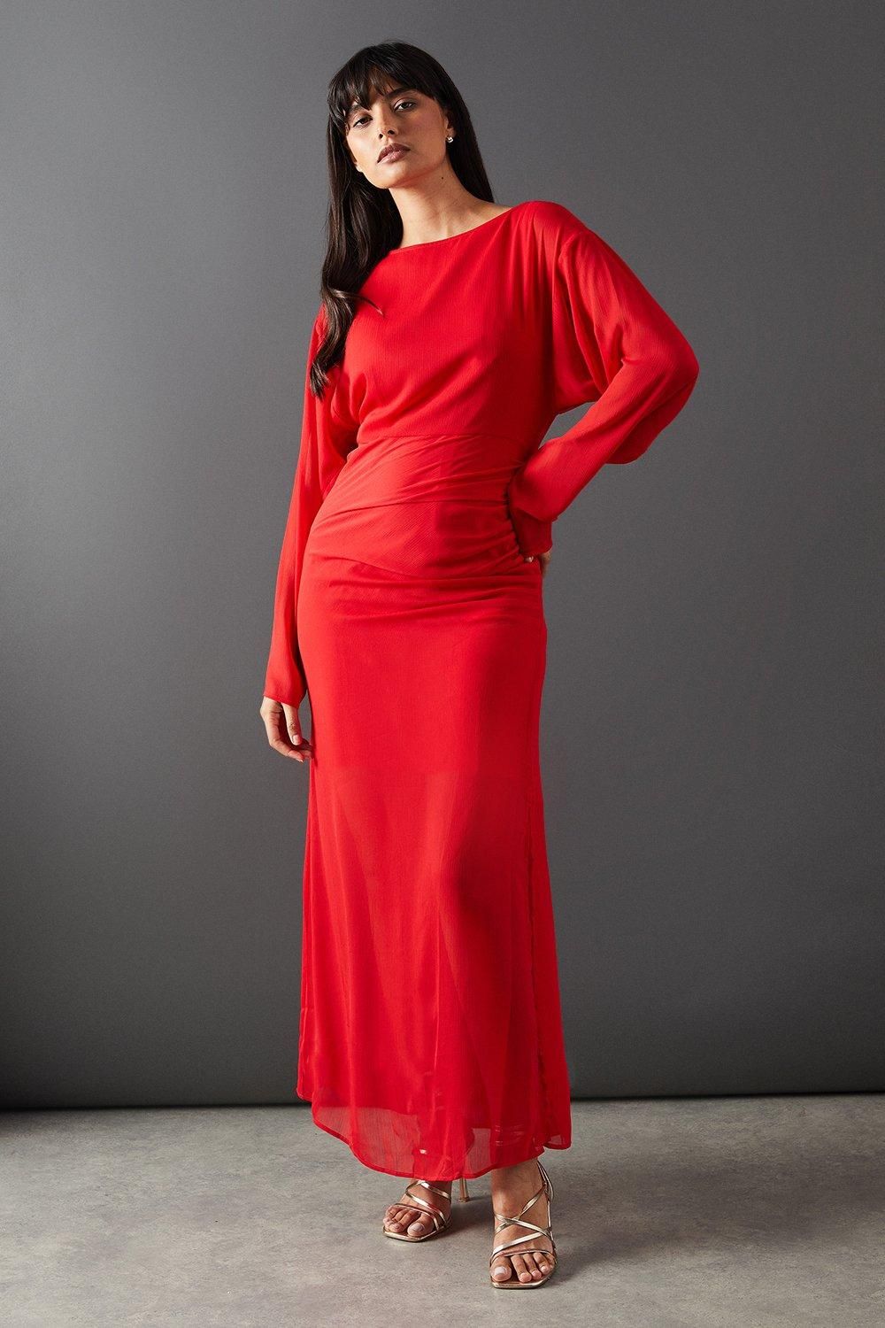 Warehouse Chiffon Slash Neck Batwing Column Maxi Dress Floral image 1