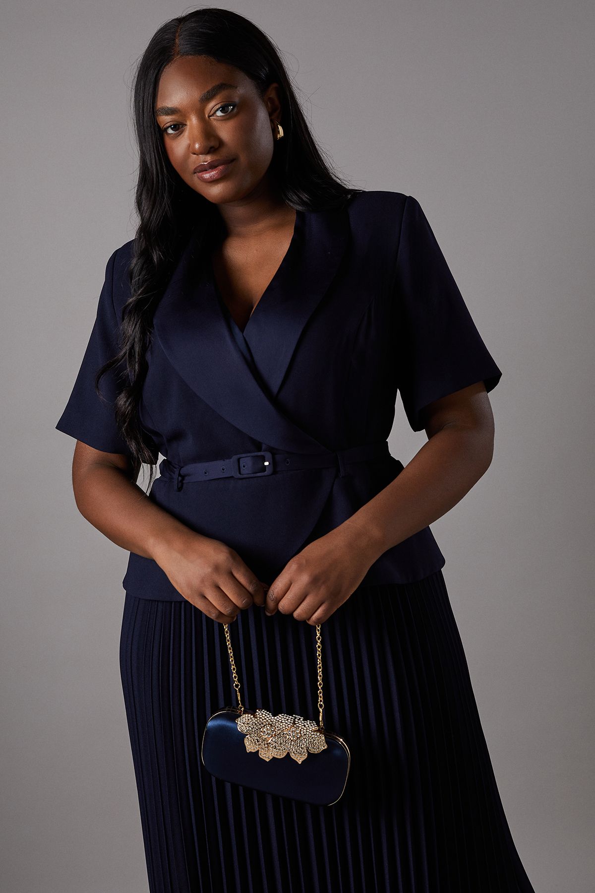 Coast Shanghai Embellished Clasp Hard Clutch Bag Navy image 2