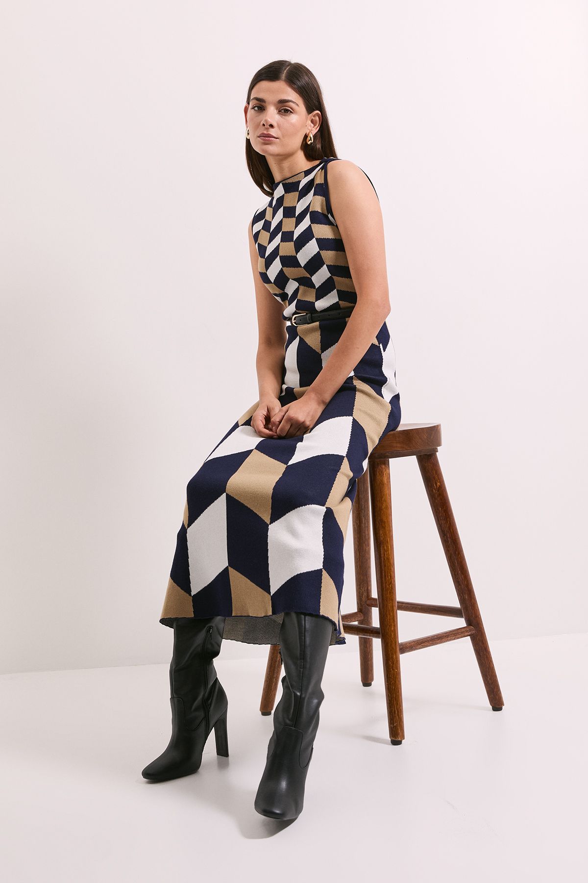 Principles Geo Jacquard Knitted Dress Navy image 2