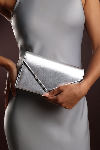 Where's That From 'Linen' Metallic Faux Leather Clutch Bag
