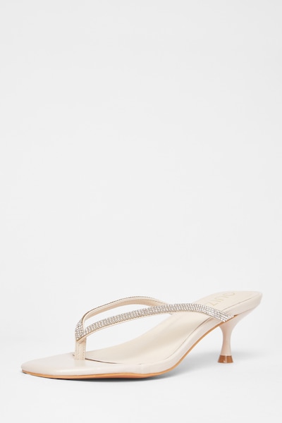 Quiz Nude Diamante Toe Post Heels