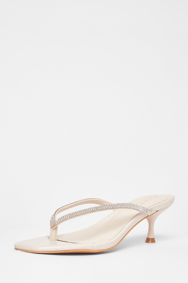 Quiz Nude Diamante Toe Post Heels