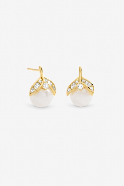 Jon Richard Gold Plated Crystal and Pearl Leaf Stud Earrings