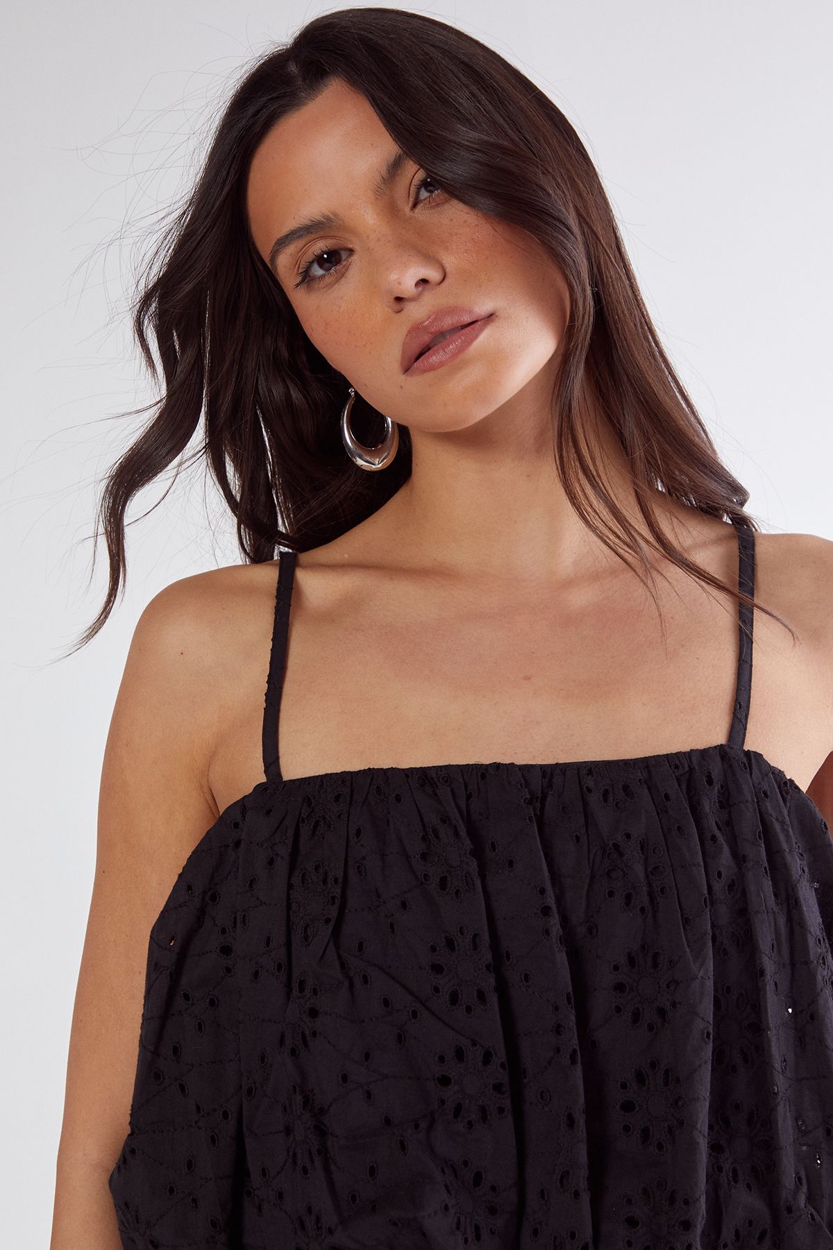 NastyGal Broderie Puffball Cami Top Black image 3