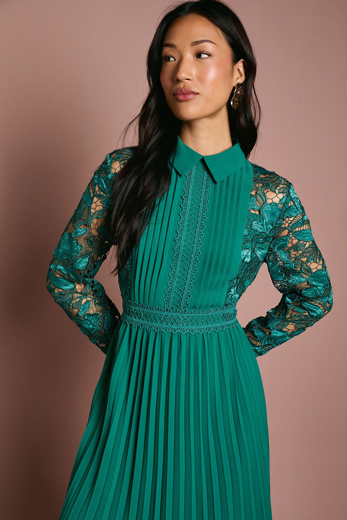 Coast Petite Lace Shirt Dress Emerald image 2