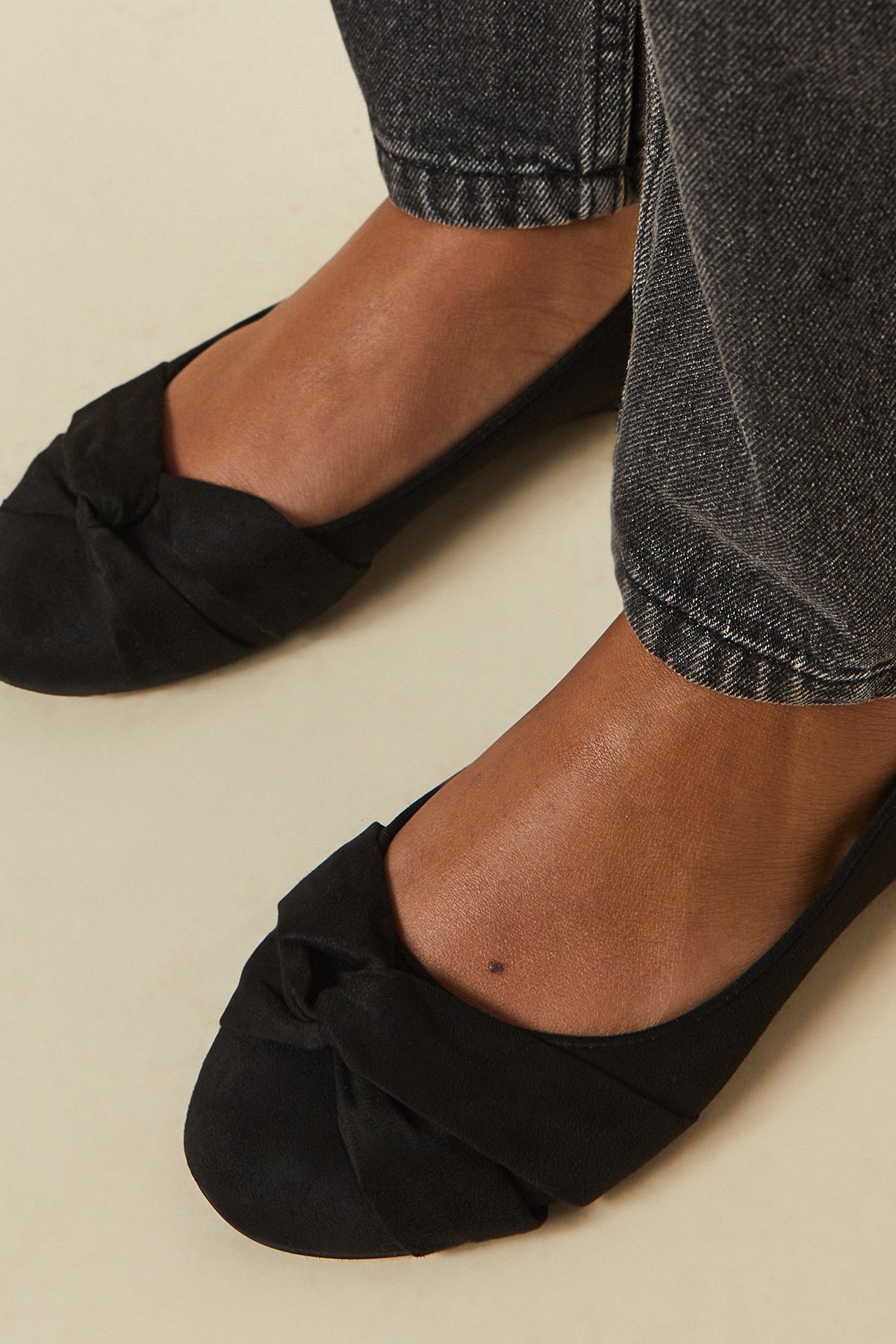 Dorothy Perkins Esme Wide Fit Twist Front Ballerinas Natural Black image 4