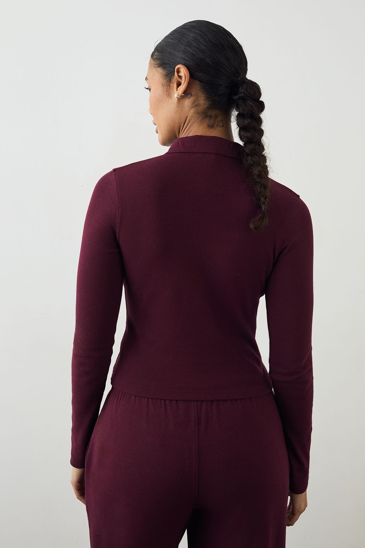 DSGN Studio DSGN Studio Button Through Collared Fitted Top Burgundy image 2