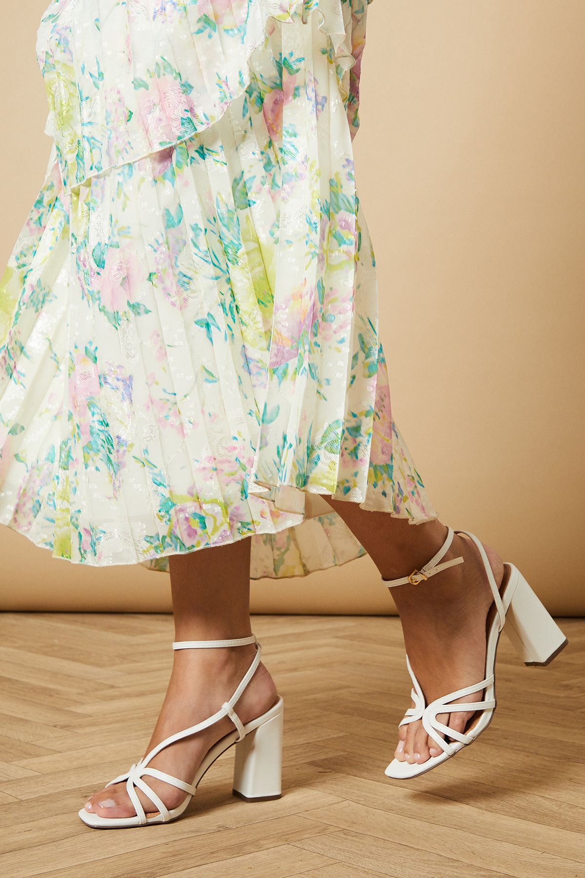 Oasis Marcella Faux Textured Leather Asymmetric High Block Heel Sandals White image 2