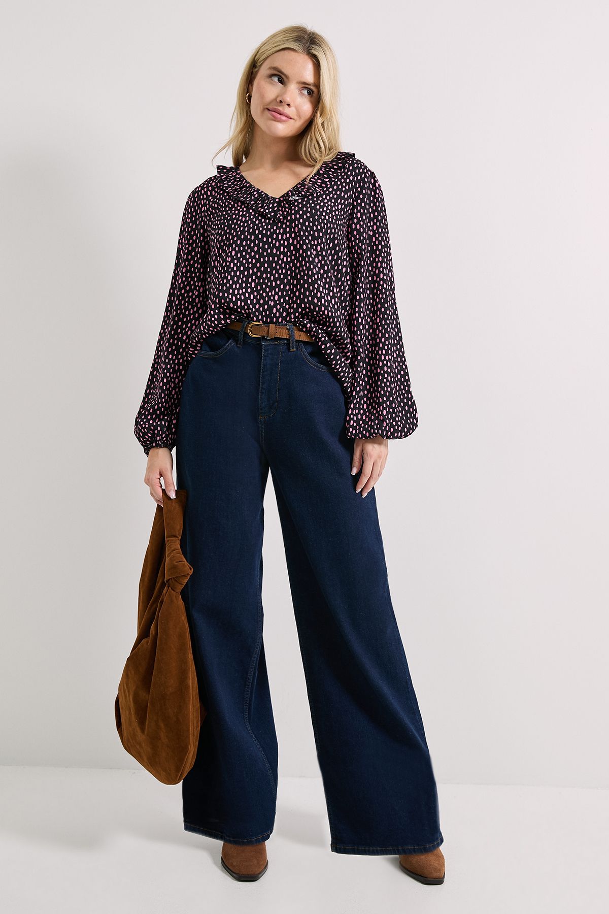 Dorothy Perkins Purple Spot Collar Detail Tie Sleeve Printed Blouse Purple