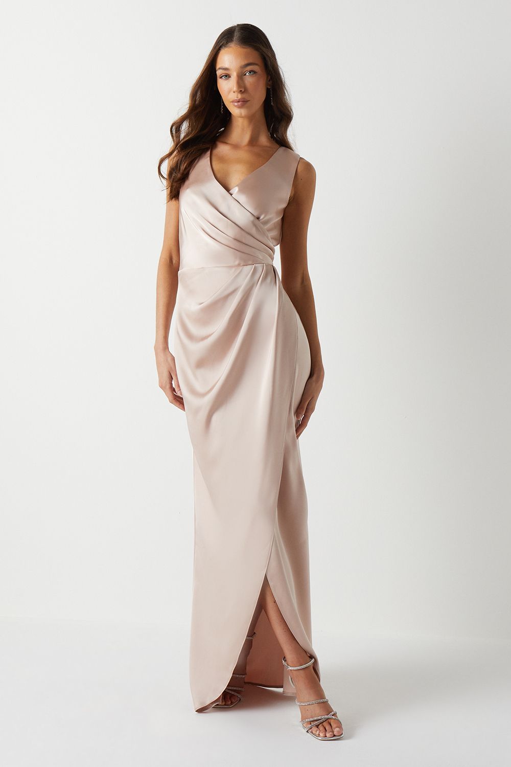 Coast Ruched Waist Detail Satin Bridesmaid Dress Mocha image 1