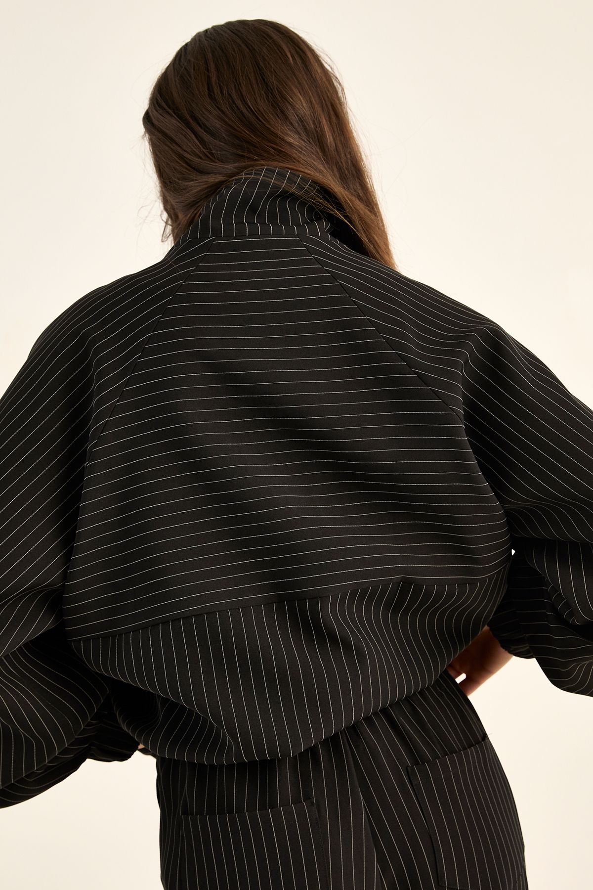 NastyGal Pinstripe Tailored Funnel Neck Track Jacket Black image 4