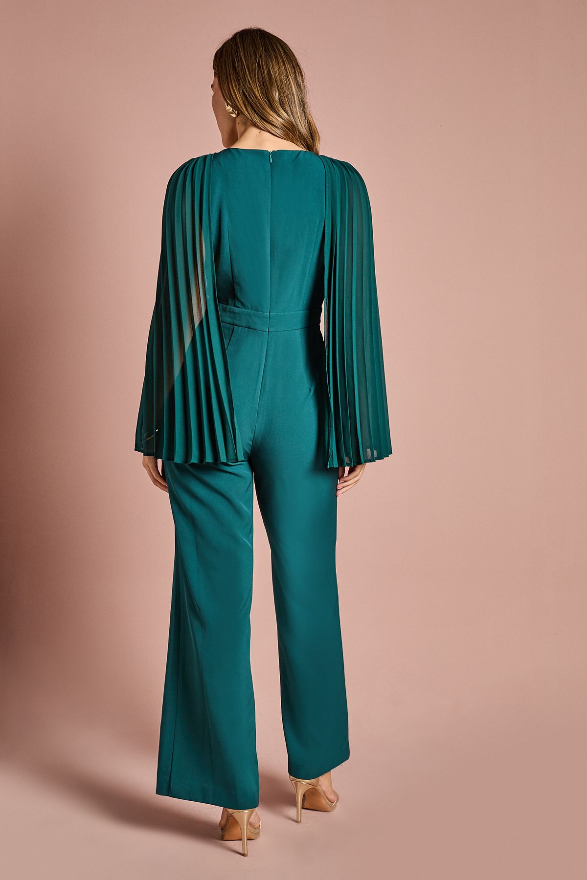 Coast V Neck Pleated Long Sleeve Jumpsuit Emerald image 3