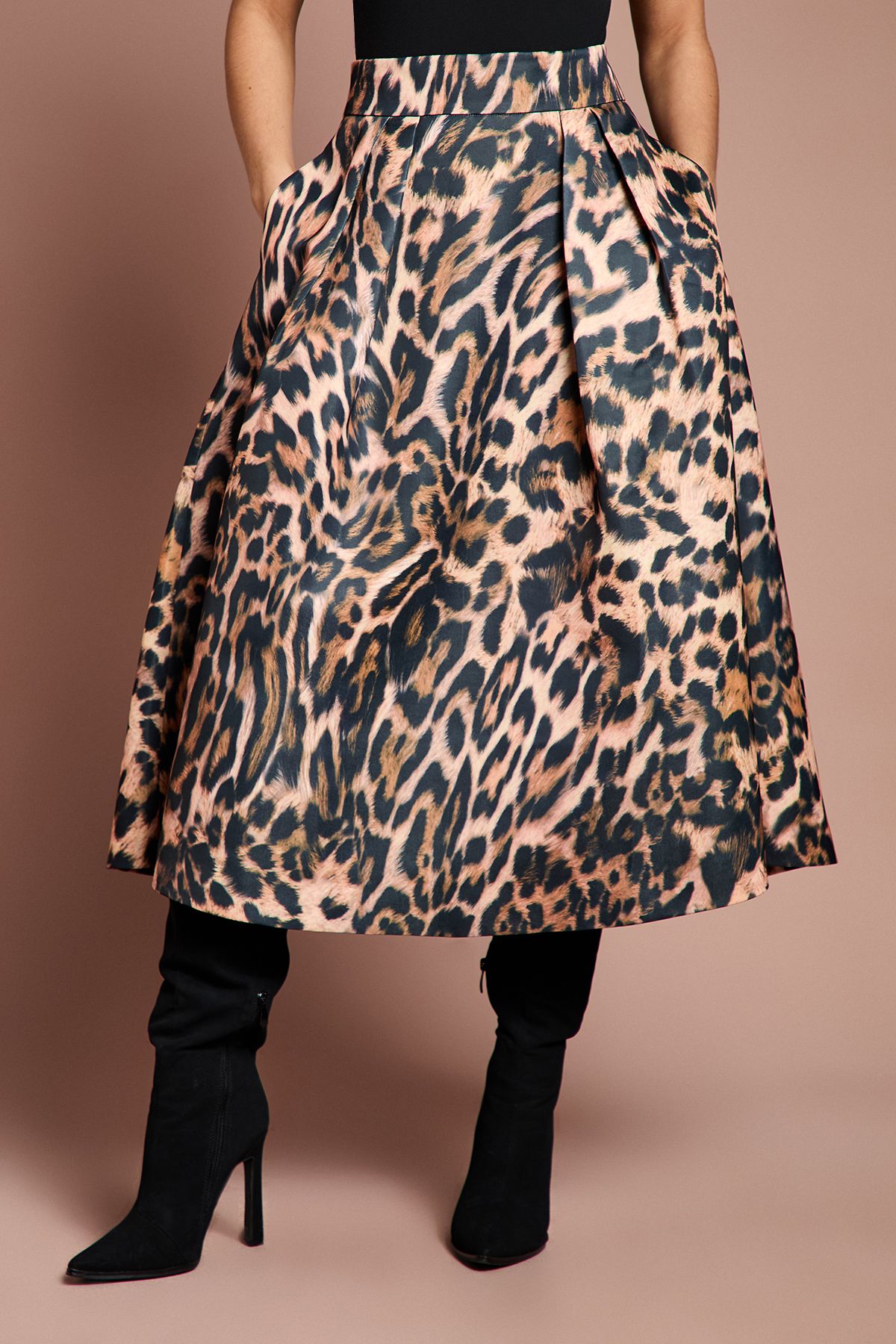 Coast Lisa Tan Leopard Satin Midi Skirt Animal image 1