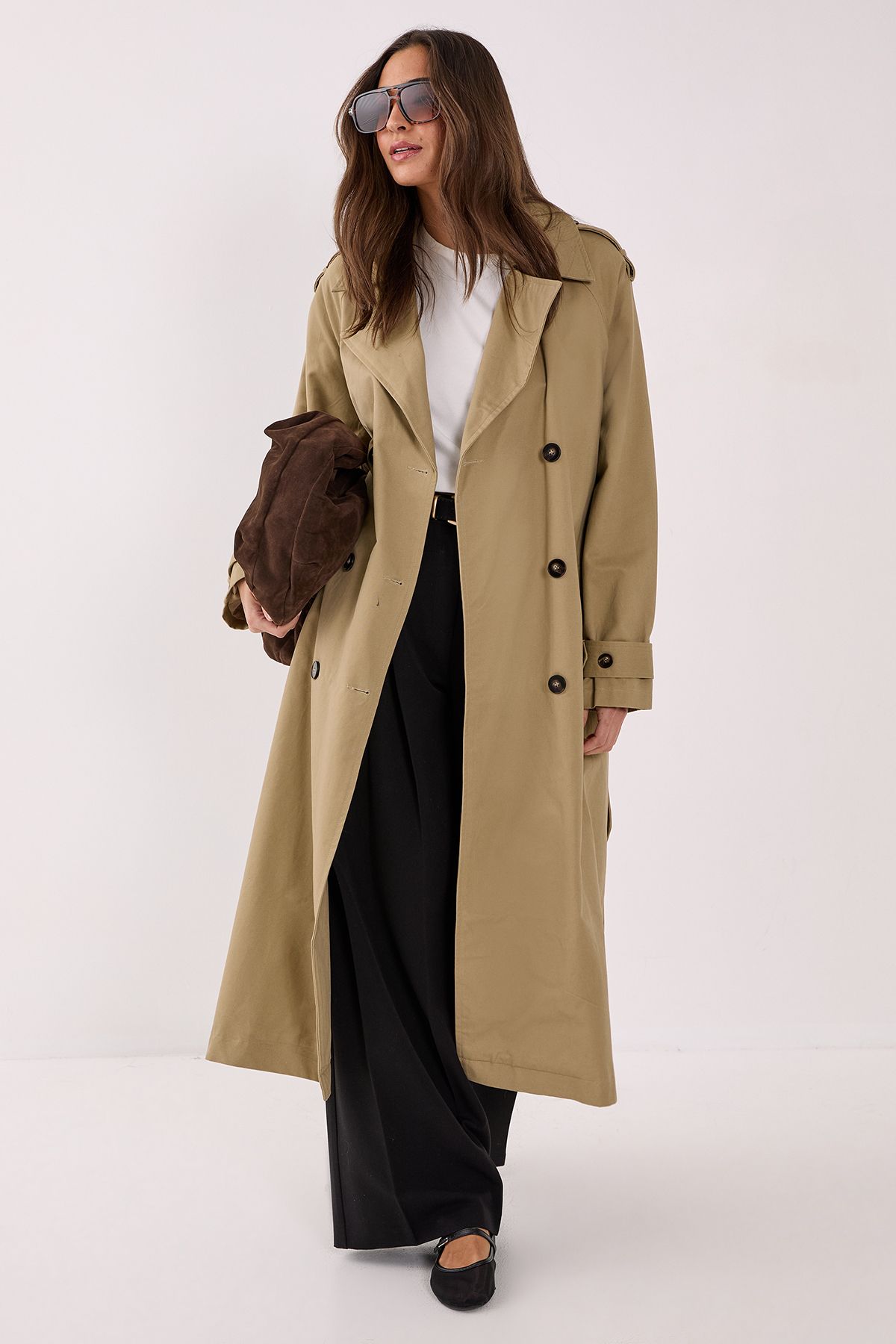 NastyGal Essentials Trench Coat Caramel